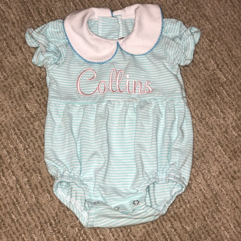 2 monogrammed baby outfits